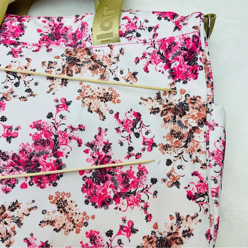 INSOLAR 15”x13” Floral Pink Baby Infant Insulated Diaper Bag - 4 Piece Set